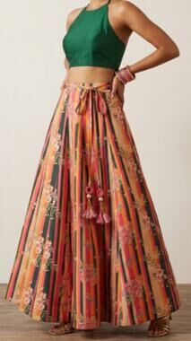 Janasya Colorful Modest Maxi Skirt w/ Attached Belt sz S